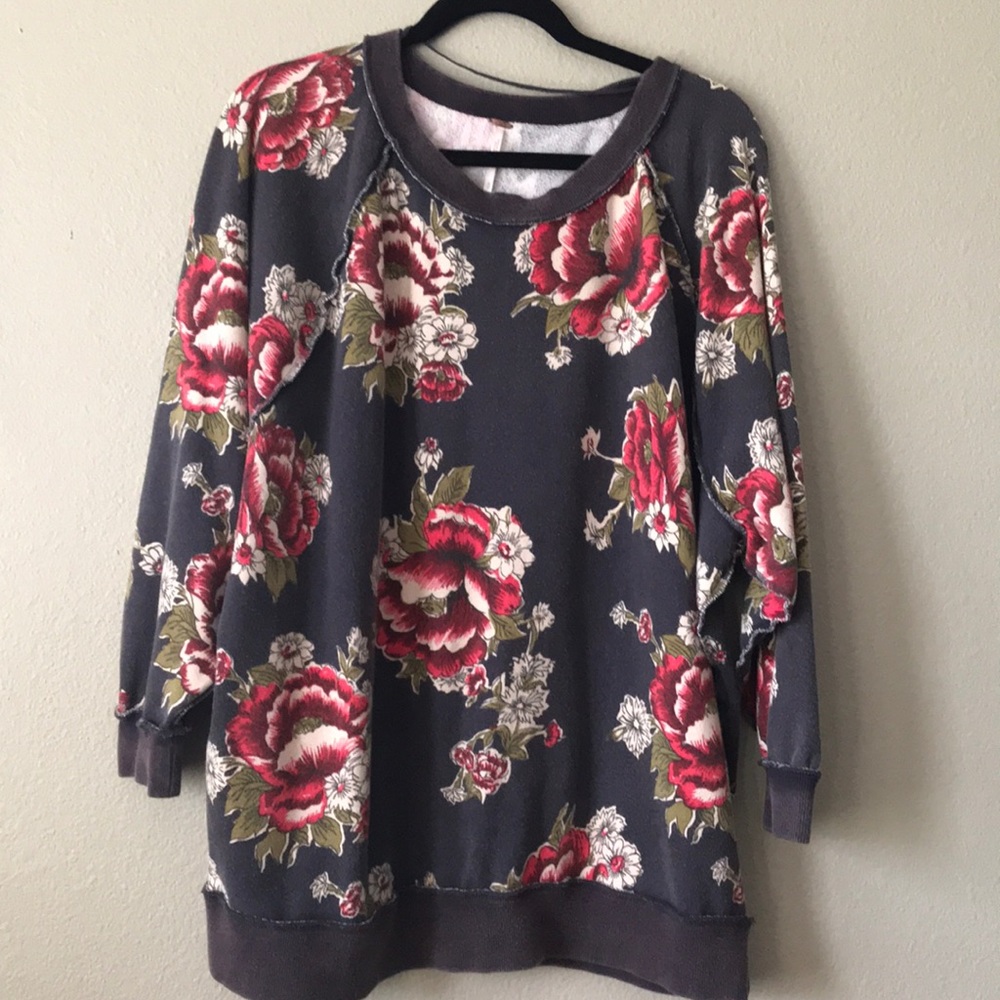 Free People Distressed Oversized Sweatshirt